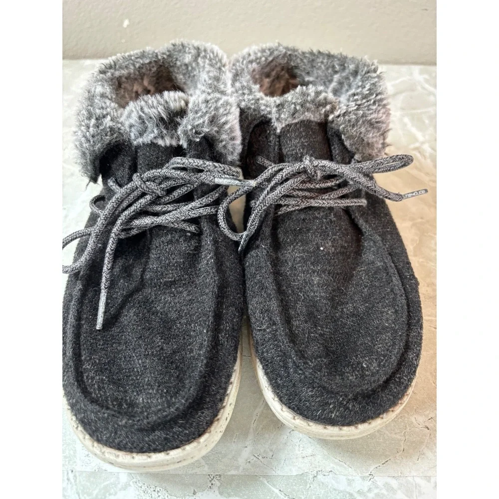 Hey Dude Britt‎ Black Faux Fur Lined Boots Women's Size 7 Comfort Winter Cozy